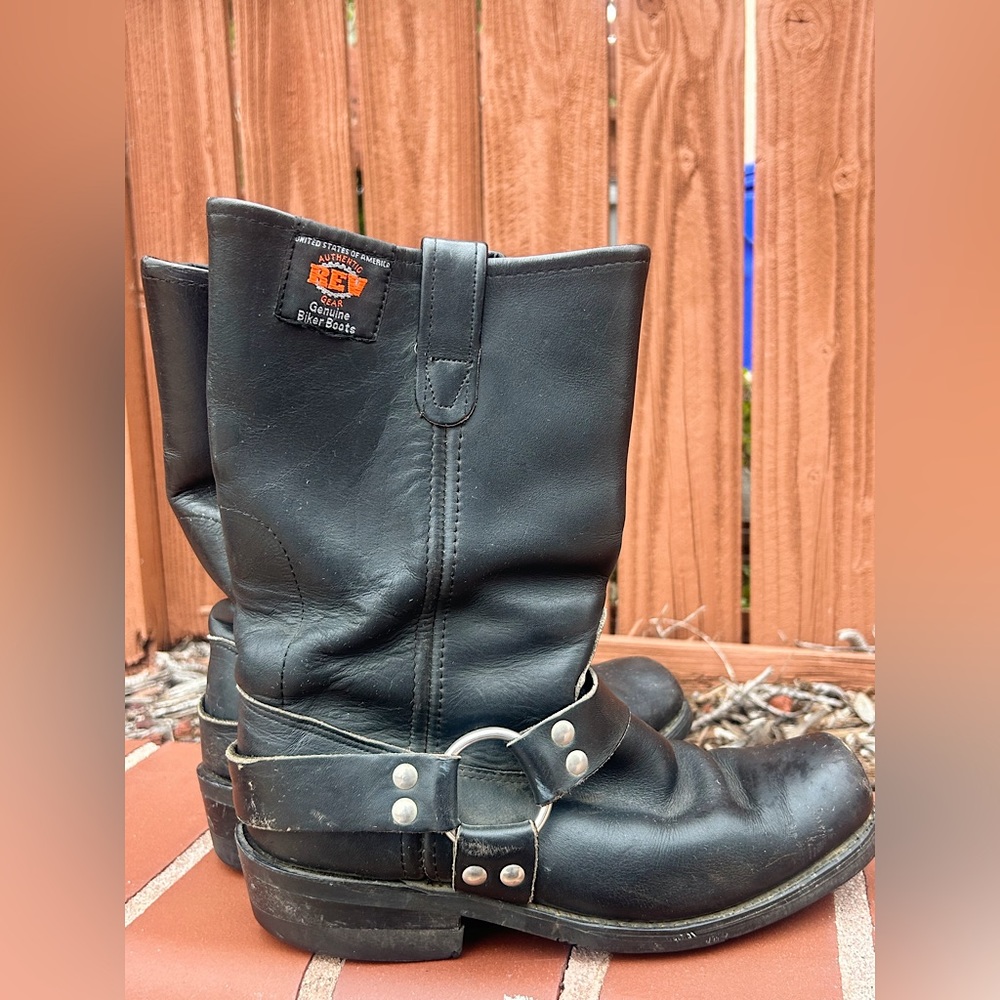 GENUINE BIKER BOOTS : REV black leather : men 8 1/2 or women 10.5